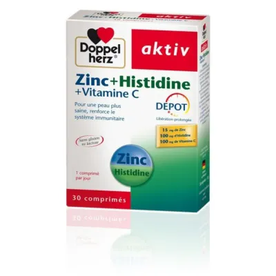 DOPPEL HERZ AKTIV ZINC + HISTIDINE + VITAMINE C BOITE 30CP