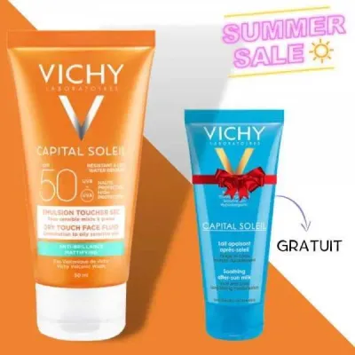 VICHY CAPITAL SOLEIL SOLAIRE TOUCHER SEC SPF50+ INVISIBLE 50ML + LAIT APPAISANT APRES SOLEIL 100ML