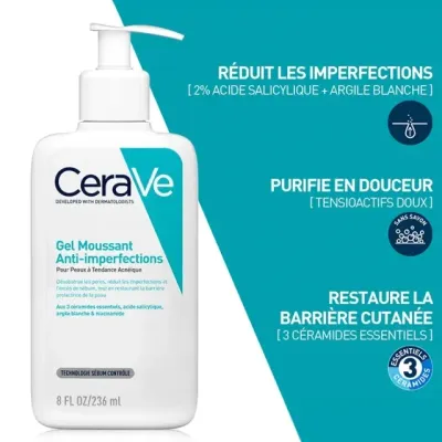 CERAVE GEL MOUSSANT ANTI-IMPERFECTIONS PEAUX A TENDANCE ACNEIQUE 236ML