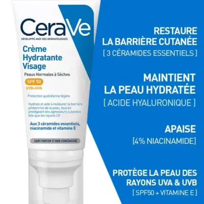CERAVE CREME HYDRATANTE SPF50 VISAGE 52ML